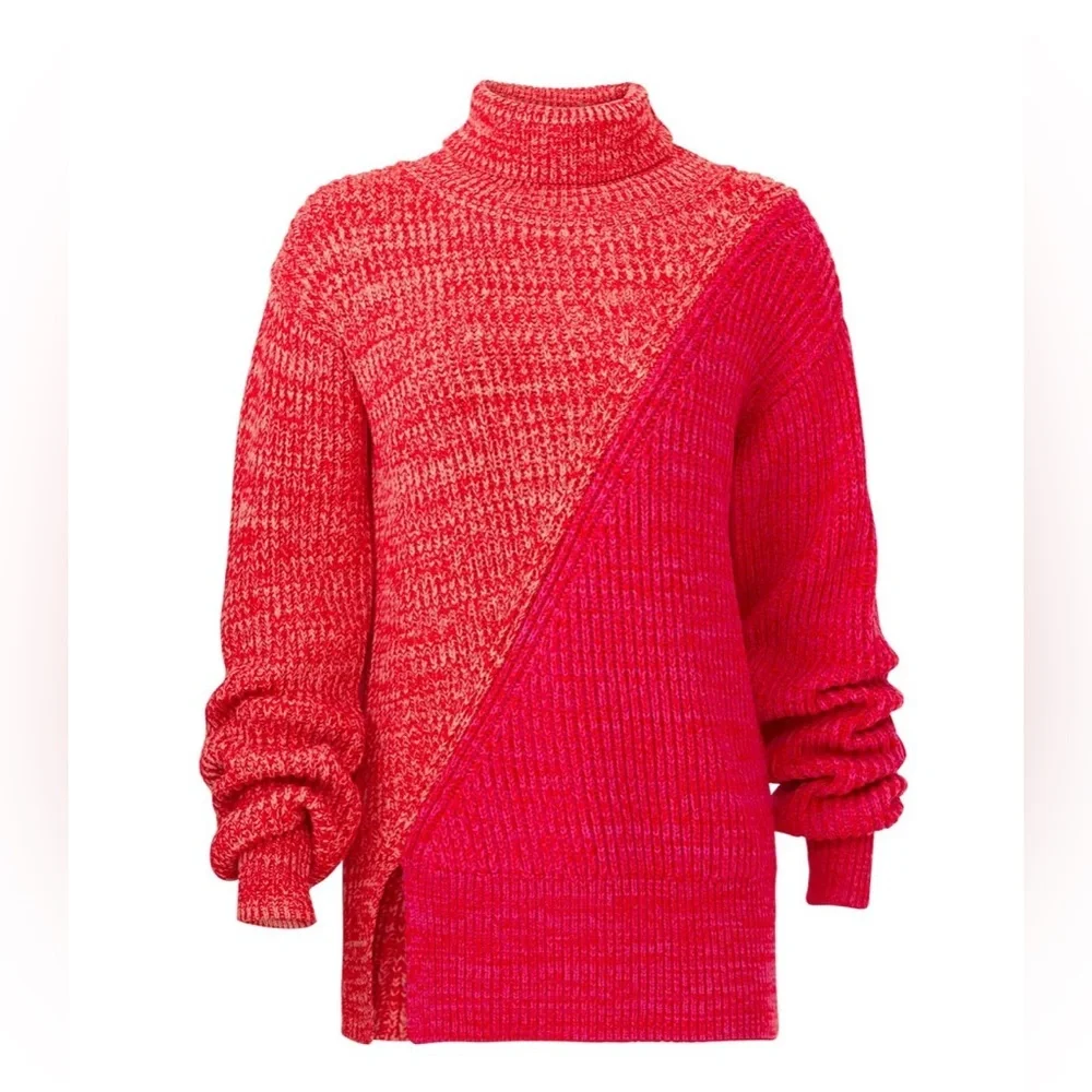 Derek Lam 10 Crosby Bicolor 100% merino wool long line turtleneck sweater $495